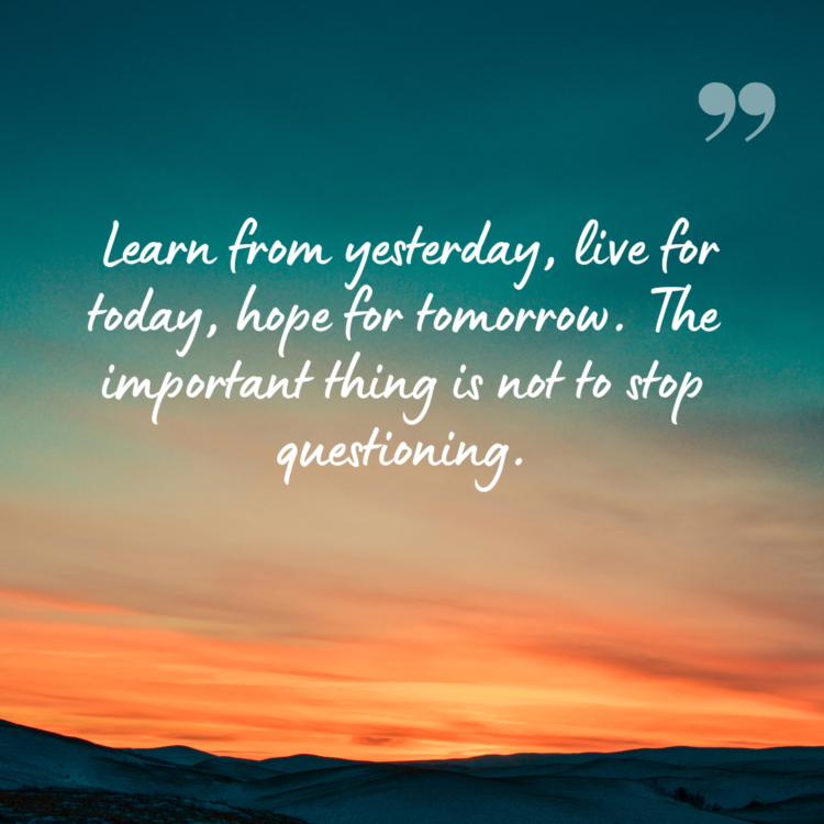 Learn from yesterday, live for today, hope for tomorrow. The important thing is not to stop questioning