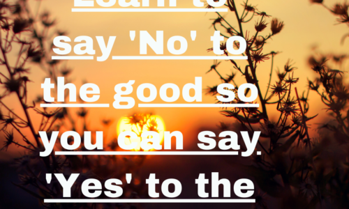Learn to say 'No' to the good so you can say 'Yes' to the best.