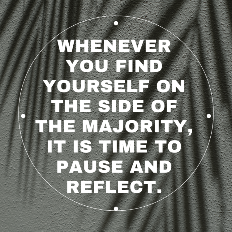 Whenever you find yourself on the side of the majority, it is time to pause and reflect.