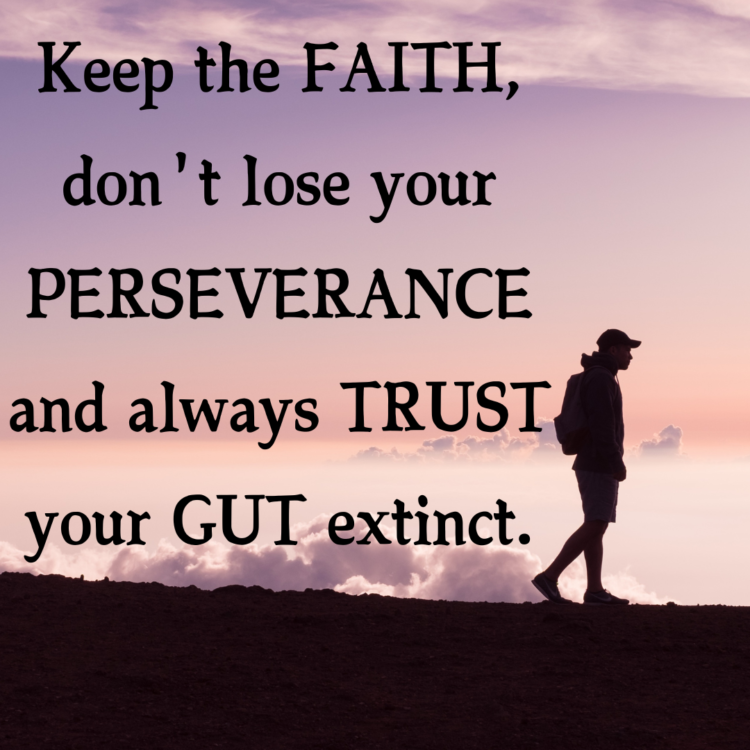 Keep the faith, don't lose your perseverance and always trust your gut extinct.
